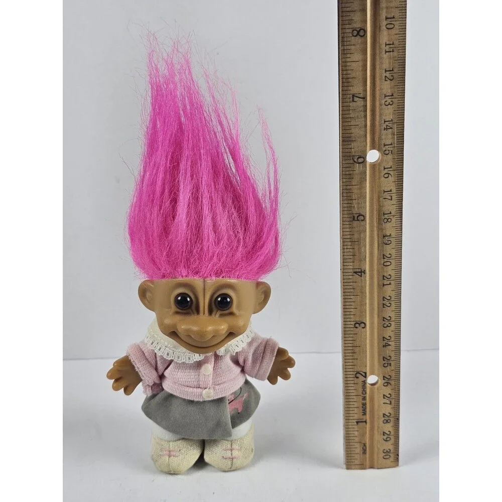 Russ Bernie Troll Doll w/ Pink Hair & Poodle Skirt 4.5 Inch